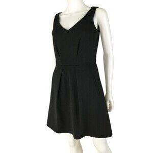 Loft Ponte Dress Womens sz 6 Black Pockets V-Neck Office Career Stretch NEW